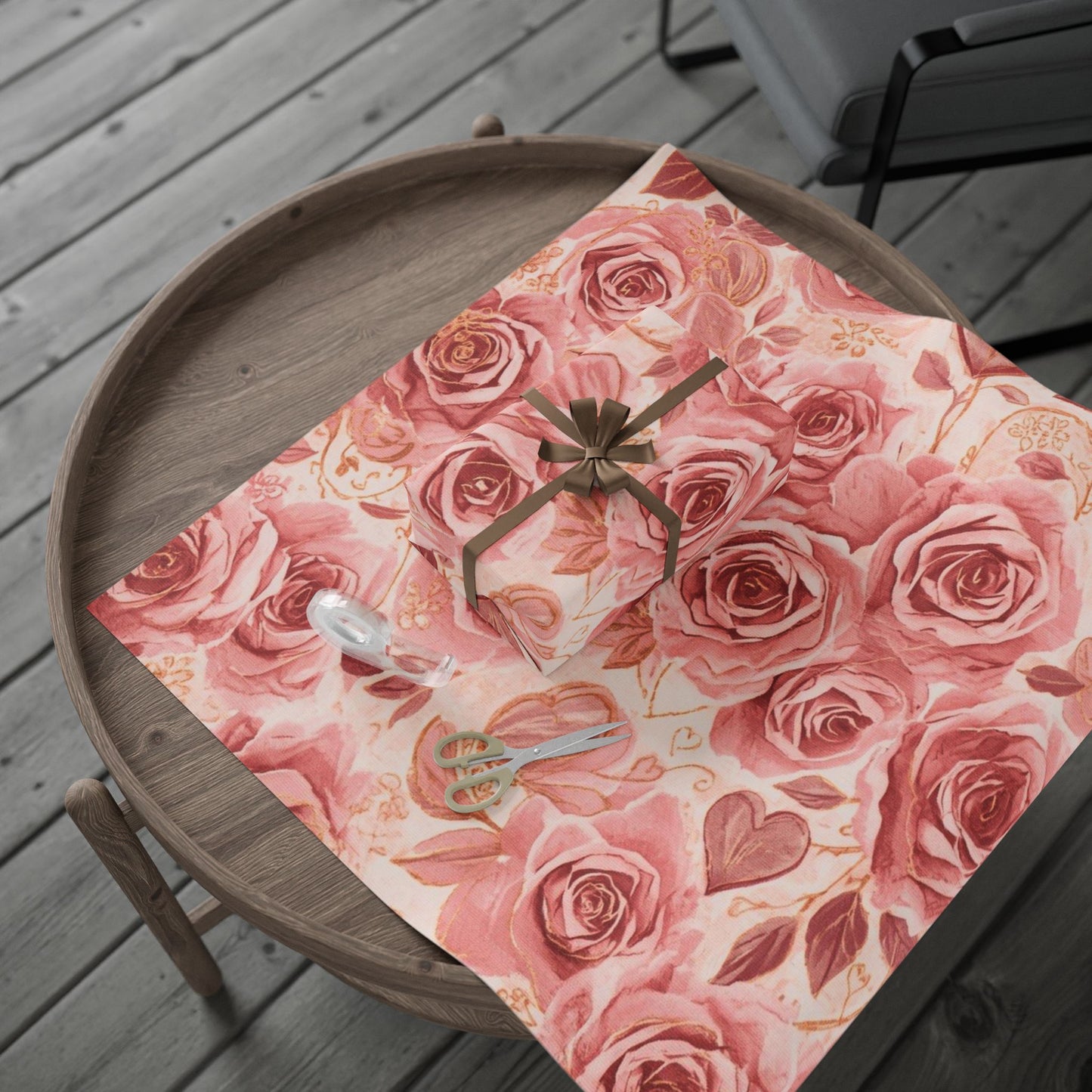 Floral Rose Wrapping Paper Roll — Vintage Pink Roses Gift Wrap for Weddings & Mother’s Day