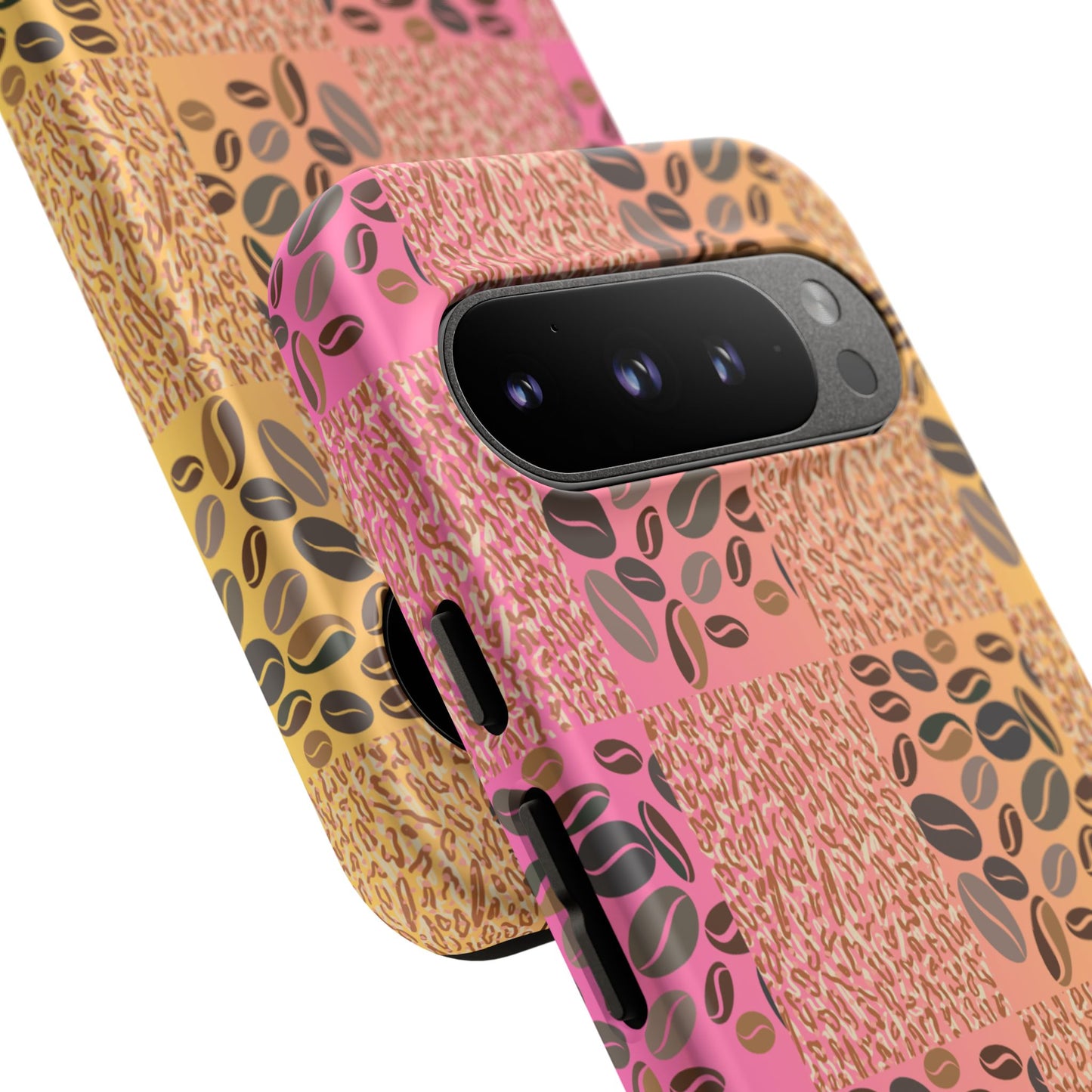 Tough Phone Case – Coffee Bean & Tiger Print with Gradient Background