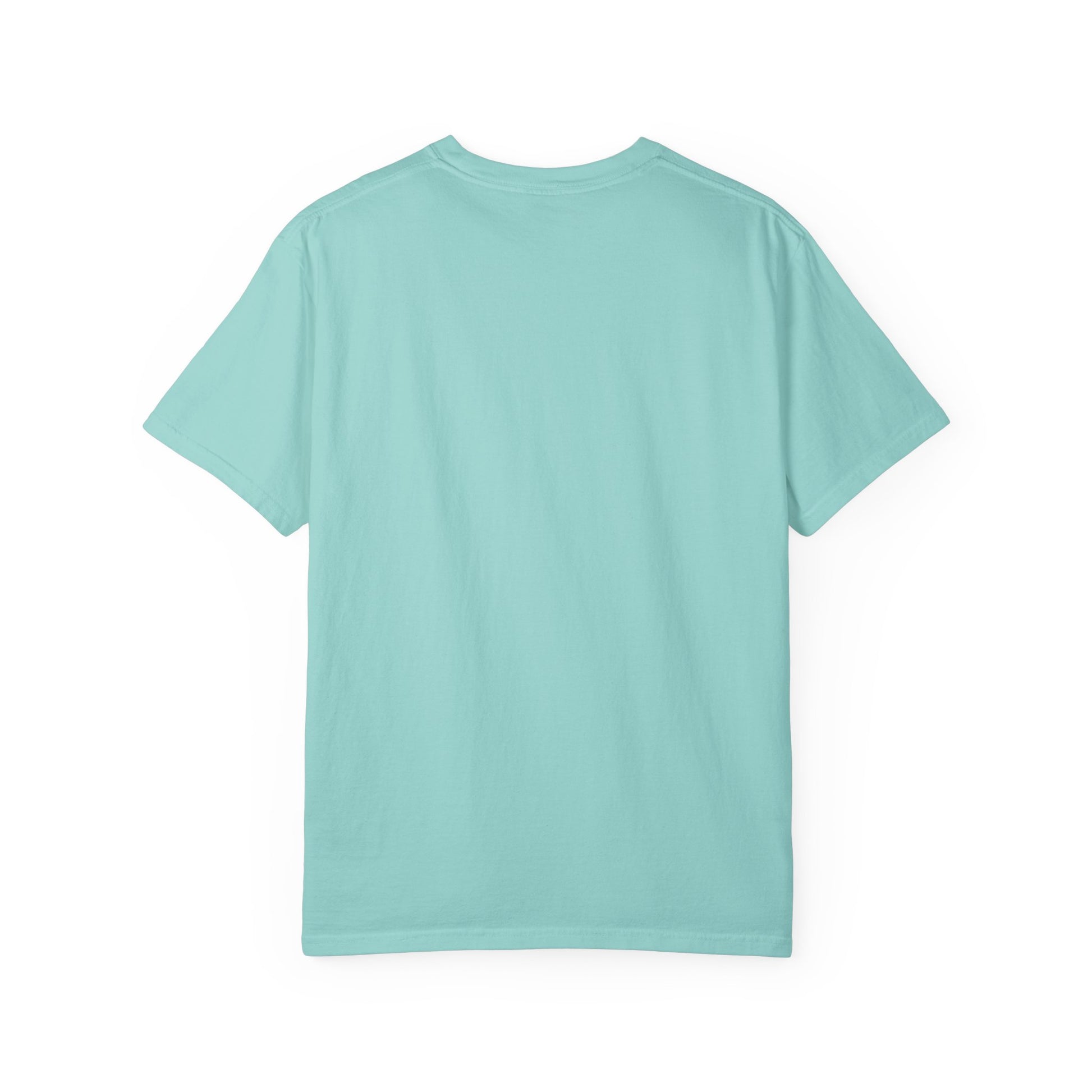 Rear view of plain back side garment-dyed t-shirt
