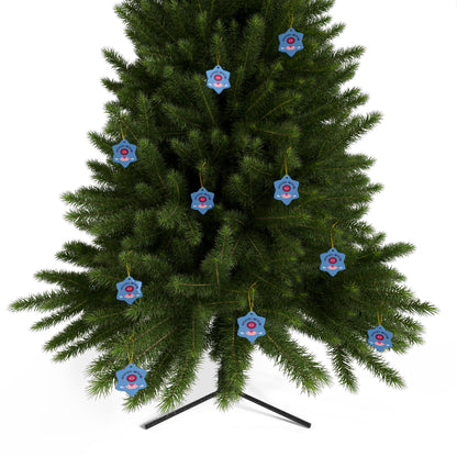 Christmas tree with blue star-shaped ornaments on a white background