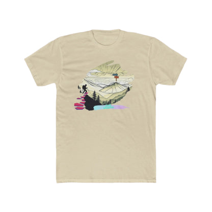 Unisex model wearing solid cream  cotton crew neck t-shirt

