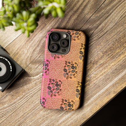 Tough Phone Case – Coffee Bean & Tiger Print with Gradient Background
