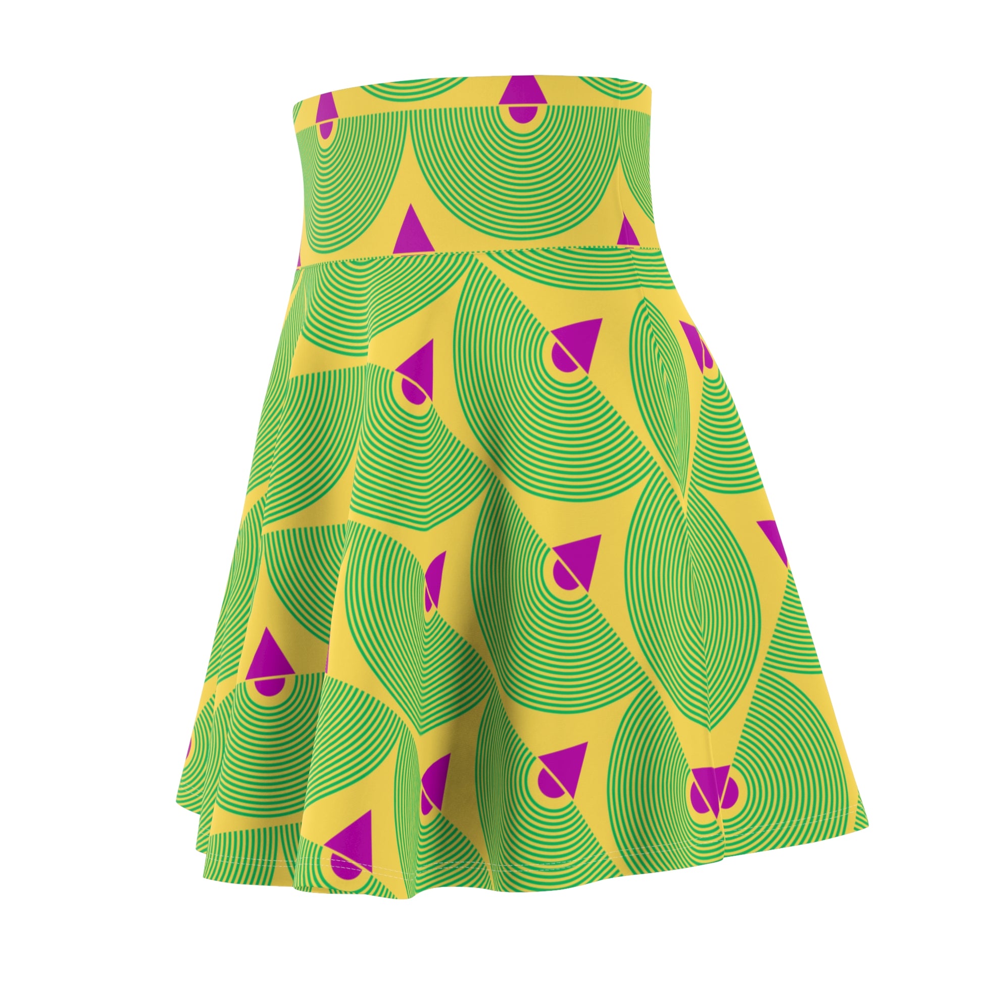 Women’s skater skirt with vibrant geometric pattern – flared and stylish design"

