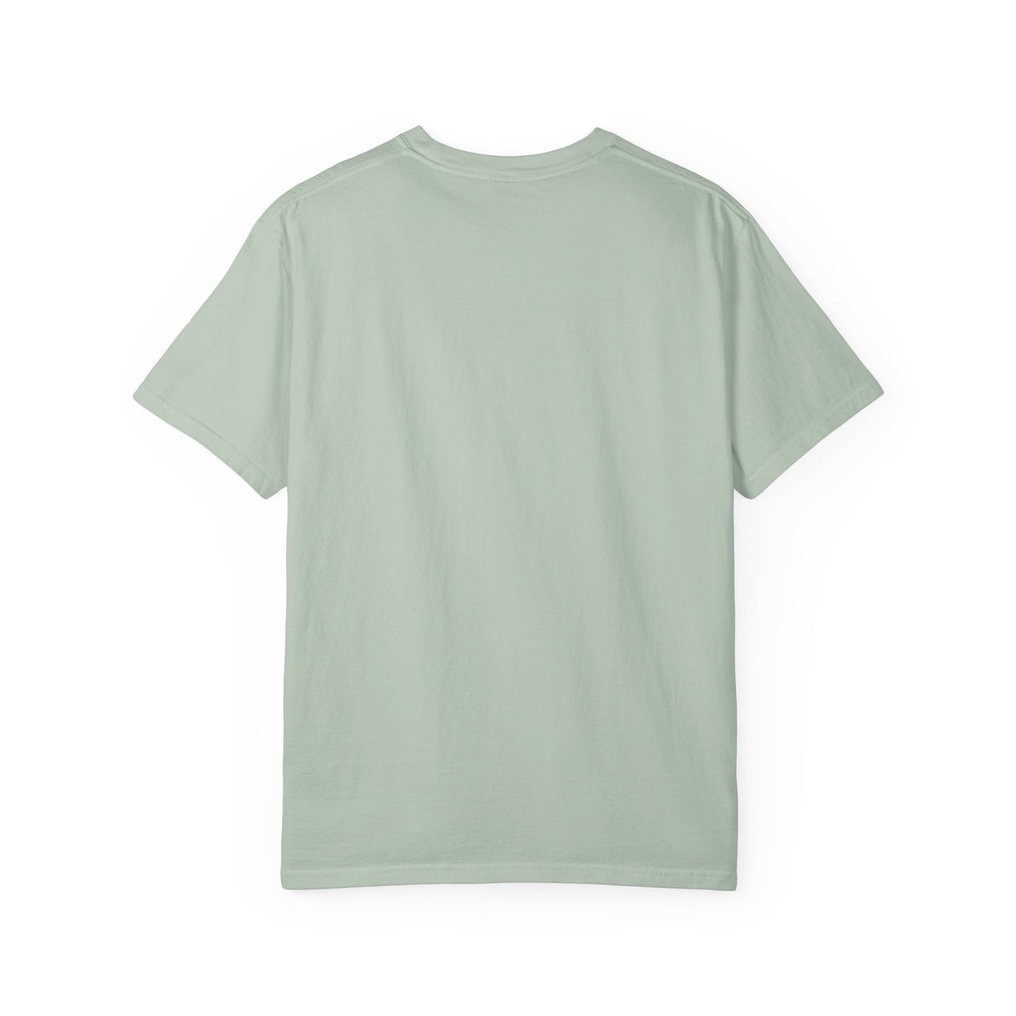 Rear view of plain back side garment-dyed t-shirt