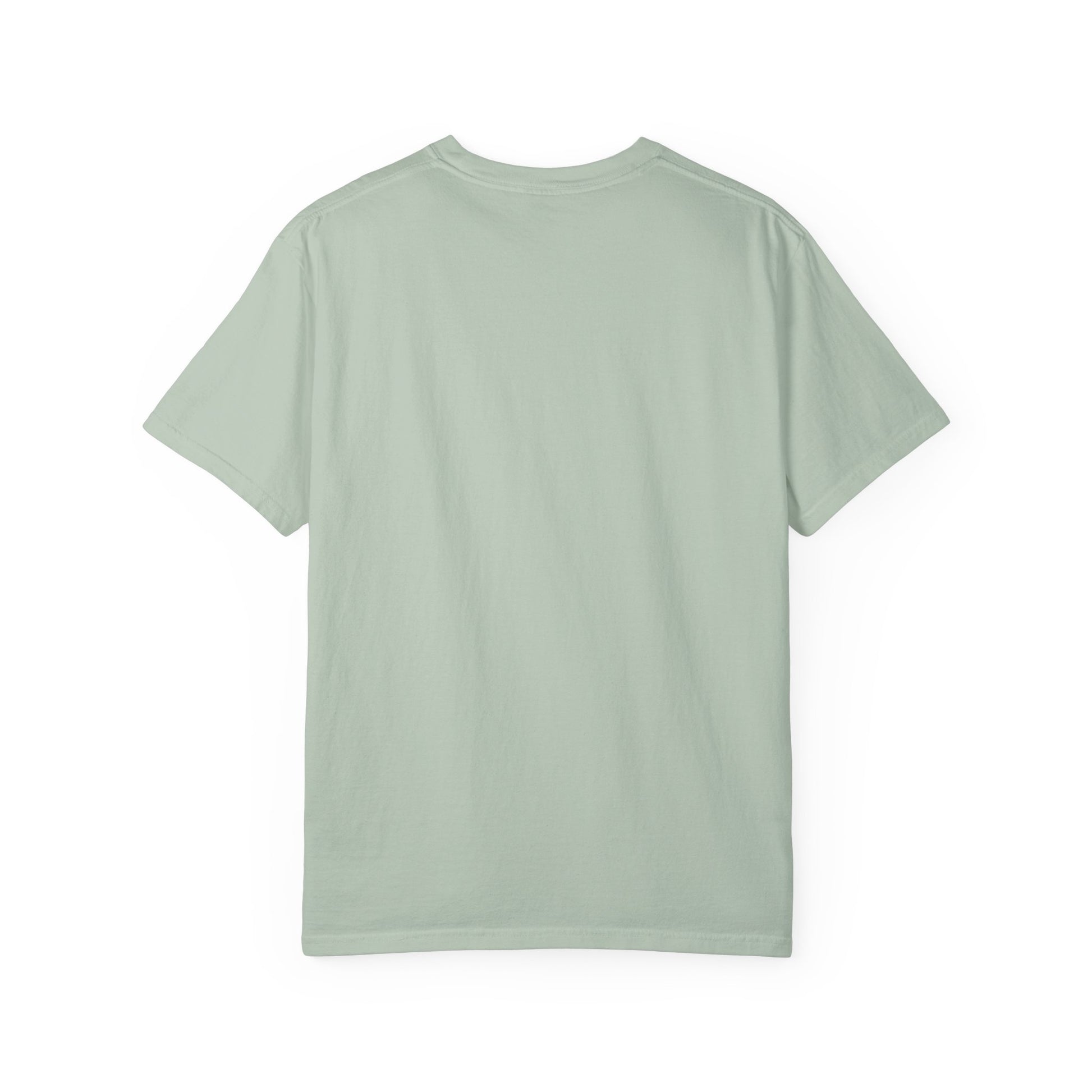 Rear view of plain back side garment-dyed t-shirt
