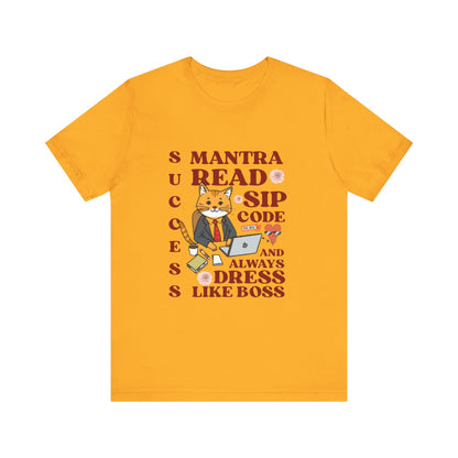 Yellow t-shirt with a fox graphic and text on a white background