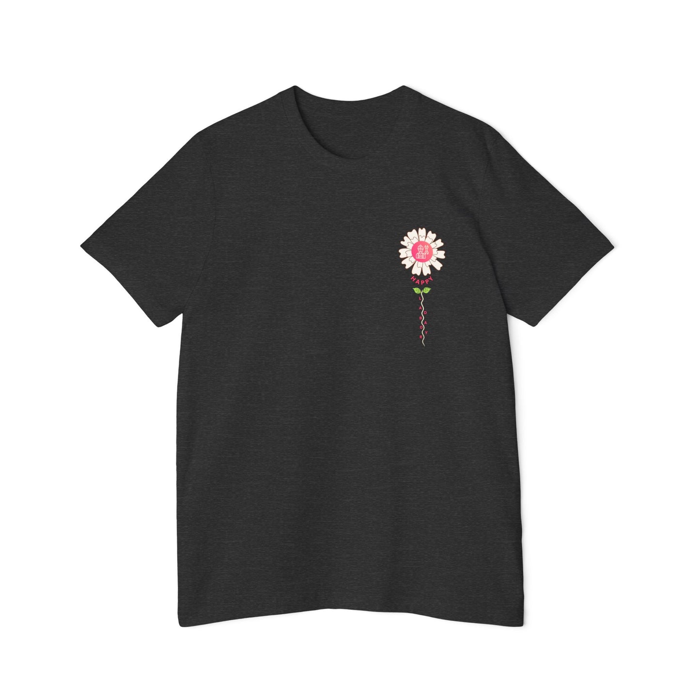 A short sleeve unisex jersey t-shirt featuring an graphic design for Labor Day, displayed as a clean product mockup.