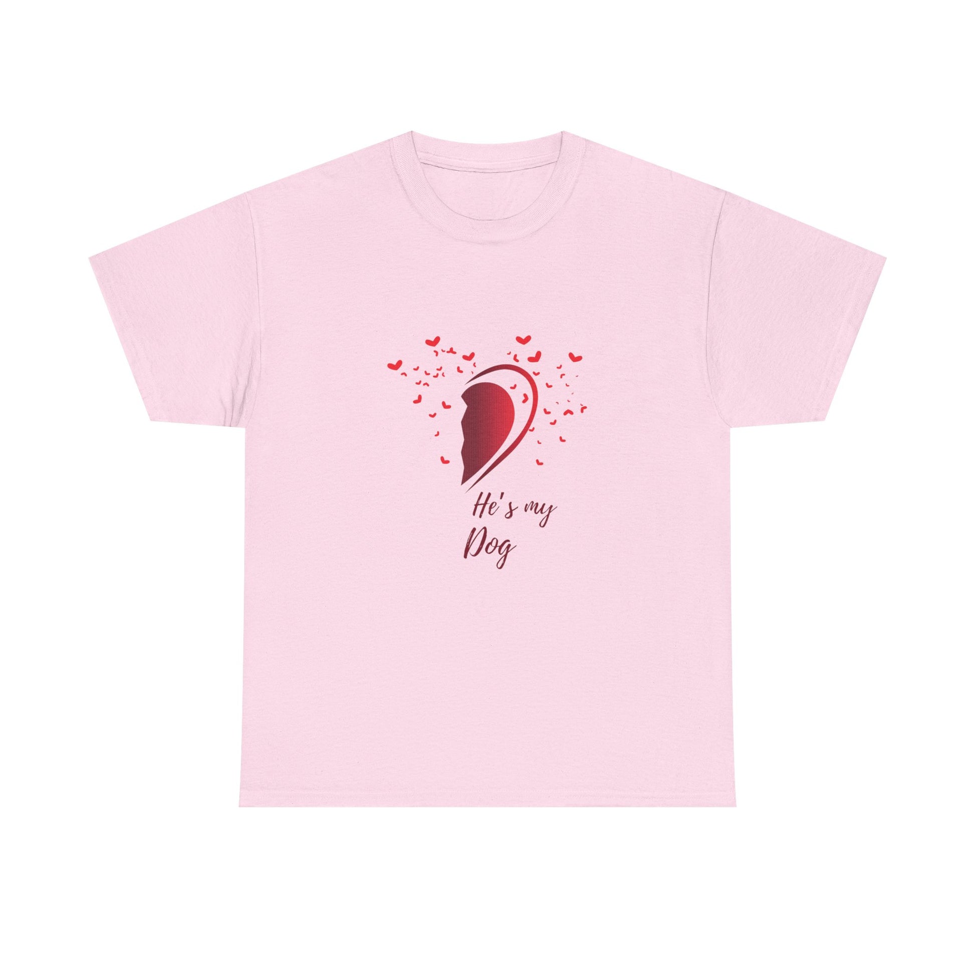 Pink t-shirt with a graphic design and text on a white background
