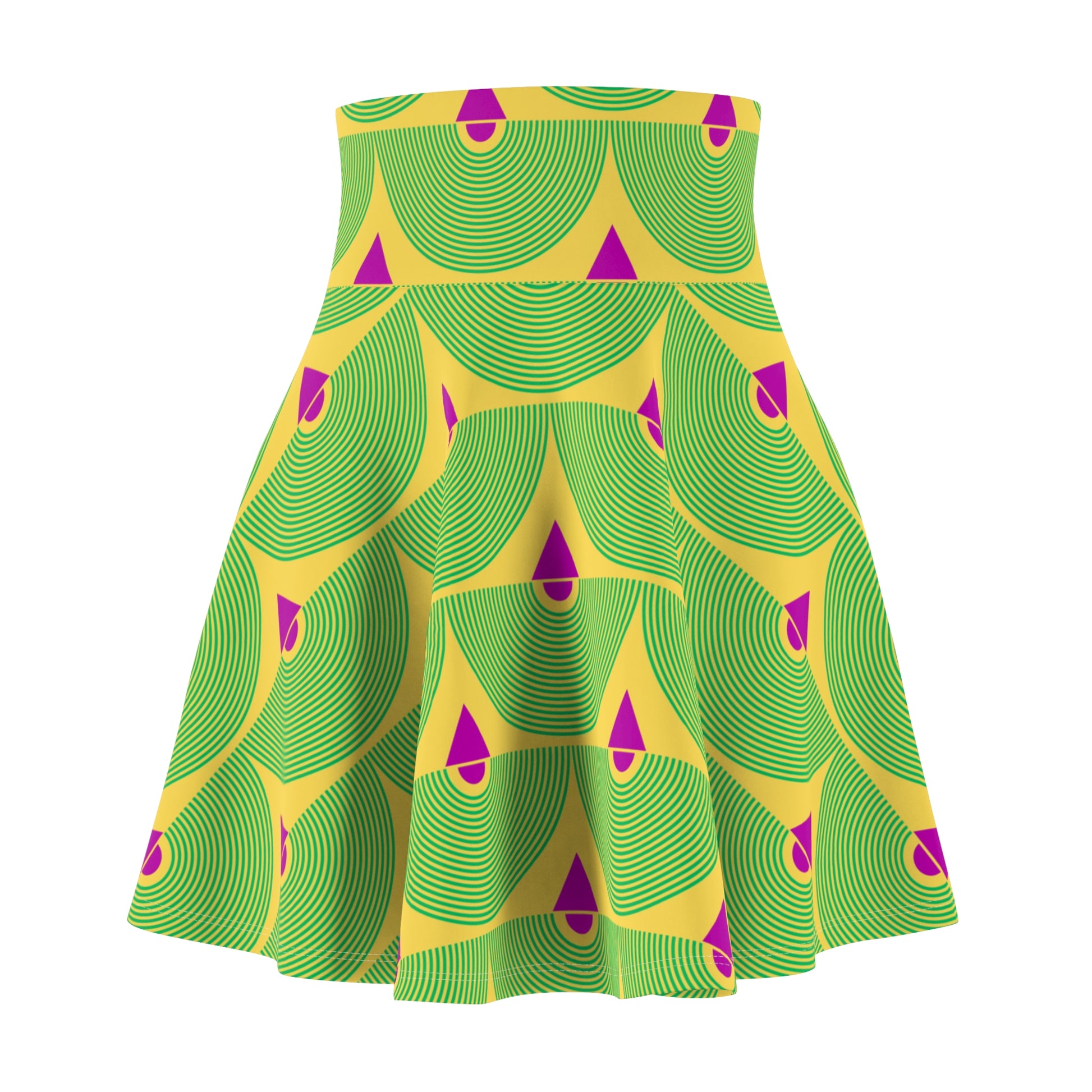 Women’s skater skirt with vibrant geometric pattern – flared and stylish design"

