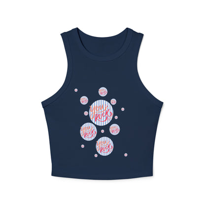 women's  micro rib racer back top with the phrase you rock printed in bold and stylish font on the front