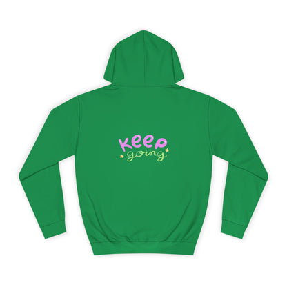 Green hoodie with 'Keep Going' text on a white background