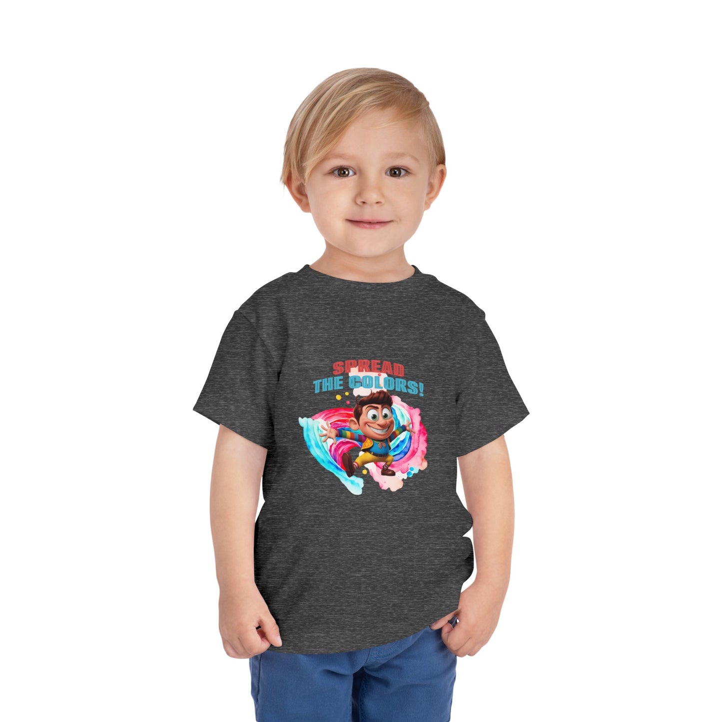 "Spread the Colors! Vibrant Cartoon Toddler Short Sleeve Tee-shirt for Kids & Youth"