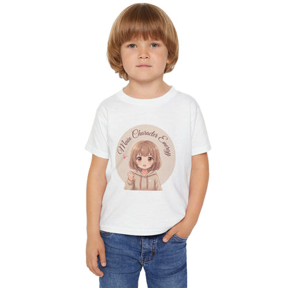 "Cute anime girl graphic baby t-shirt with text Main Character Energy, front view."