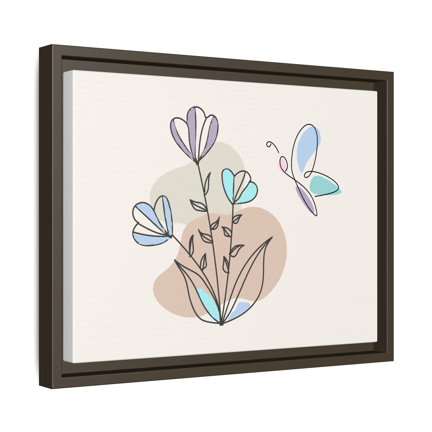 Framed artwork with abstract floral design on a beige background