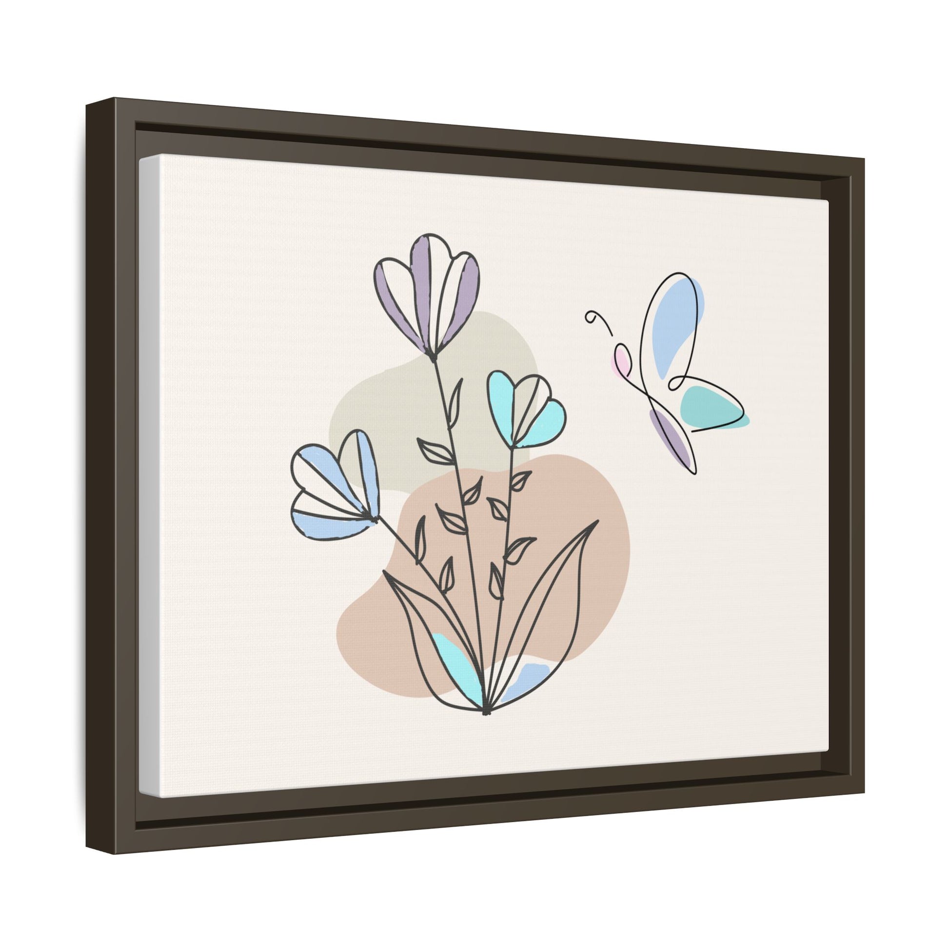 Framed artwork with abstract floral design on a beige background