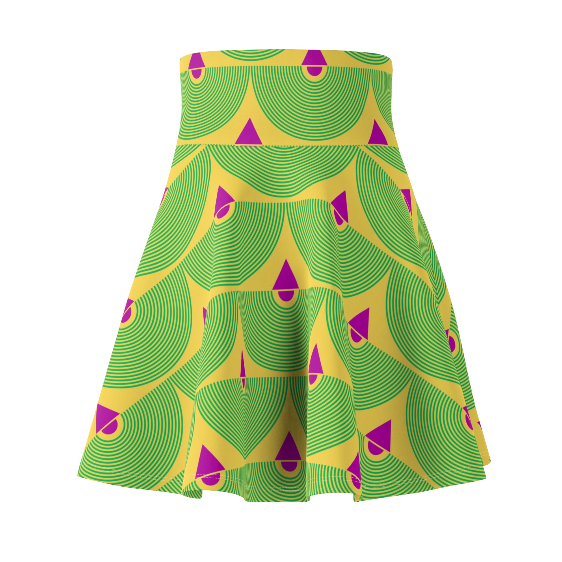 Women’s skater skirt with vibrant geometric pattern – flared and stylish design"

