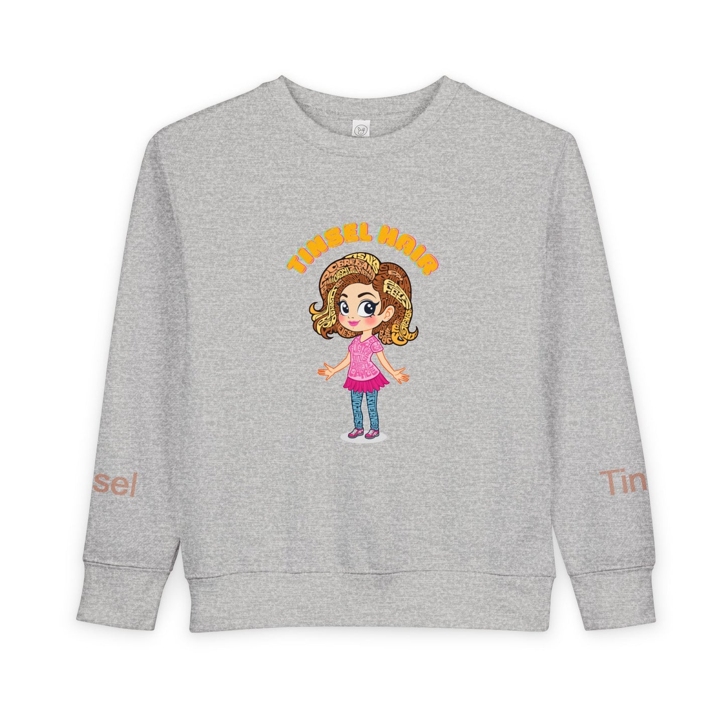 Gray sweatshirt with cartoon character and text on a white background