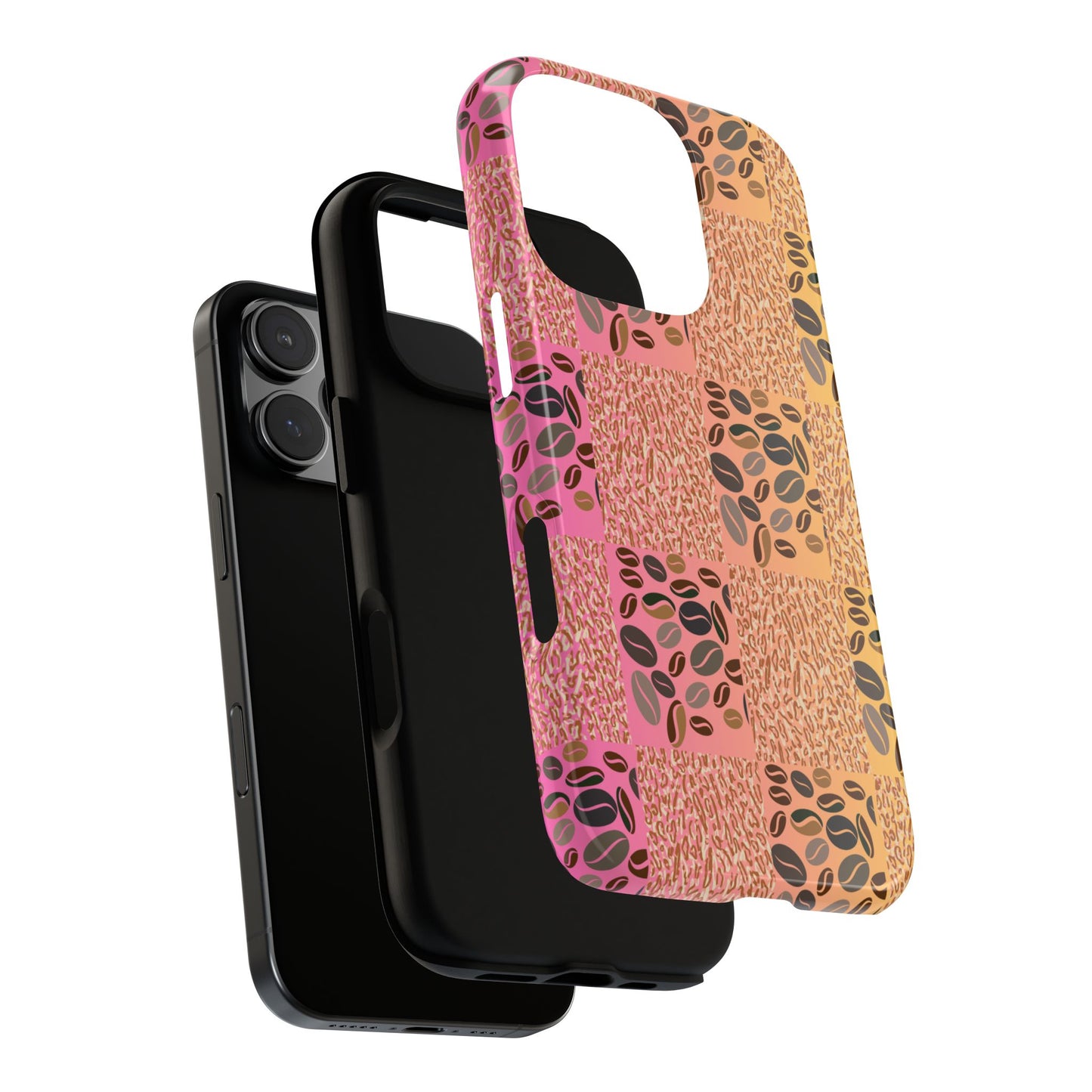 Tough Phone Case – Coffee Bean & Tiger Print with Gradient Background