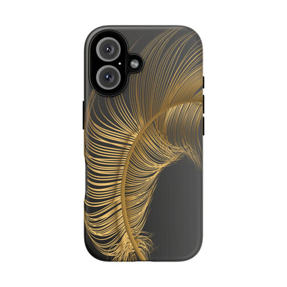 matte black i phone 16 case with golden feather design-elegant and protective
