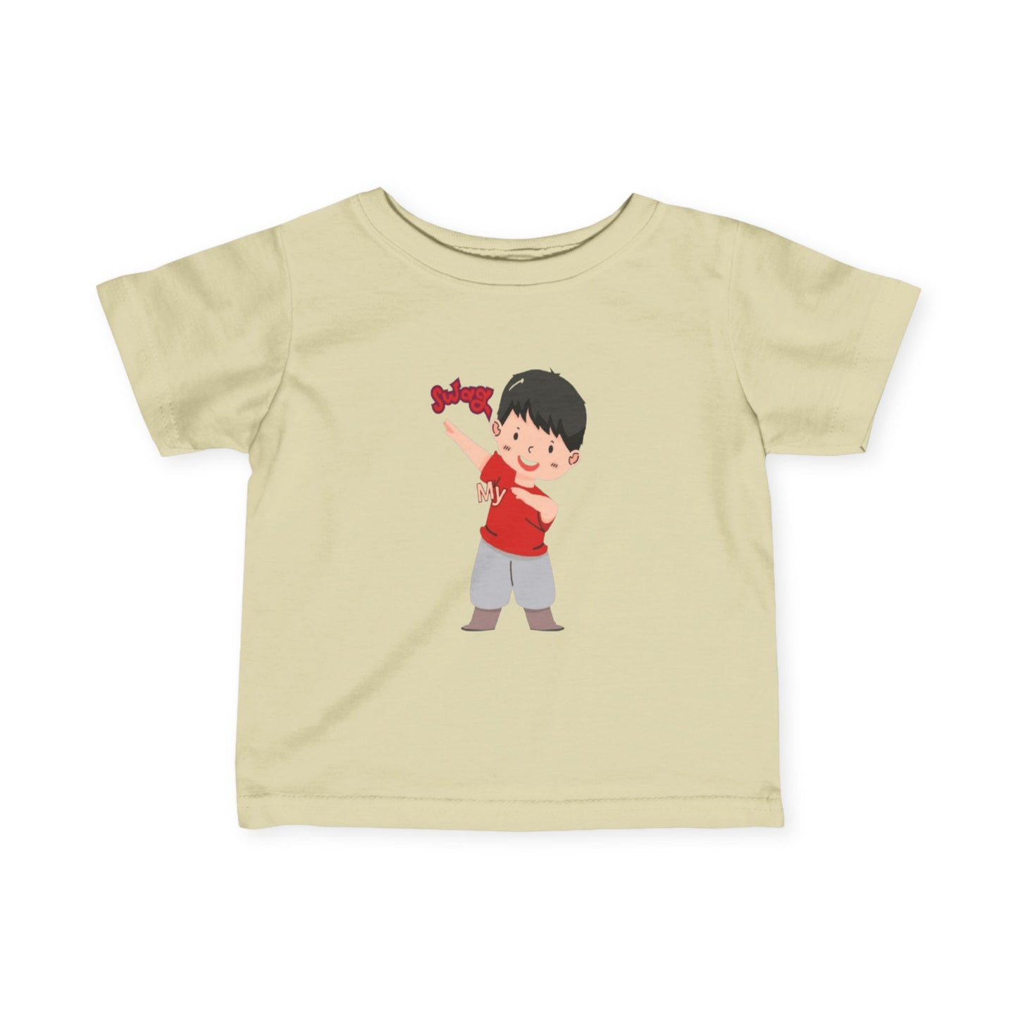 Baby wearing natural fine jersey tee with soft cotton fabric

