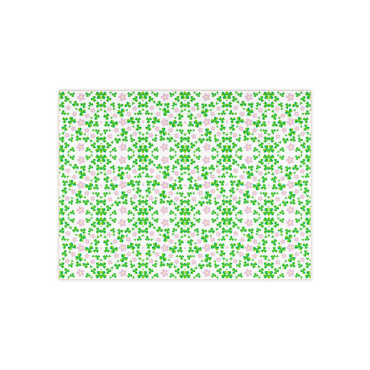 an elegant white background photo tile with pink flower and green leaf floral print 