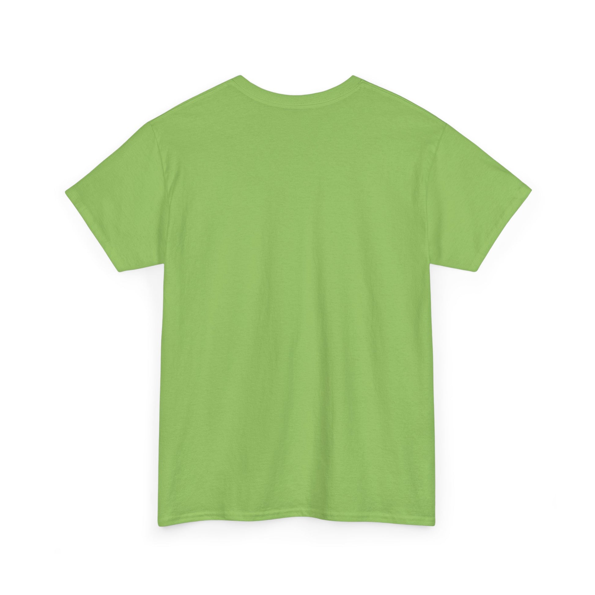 Green t-shirt shown from the back on a white background