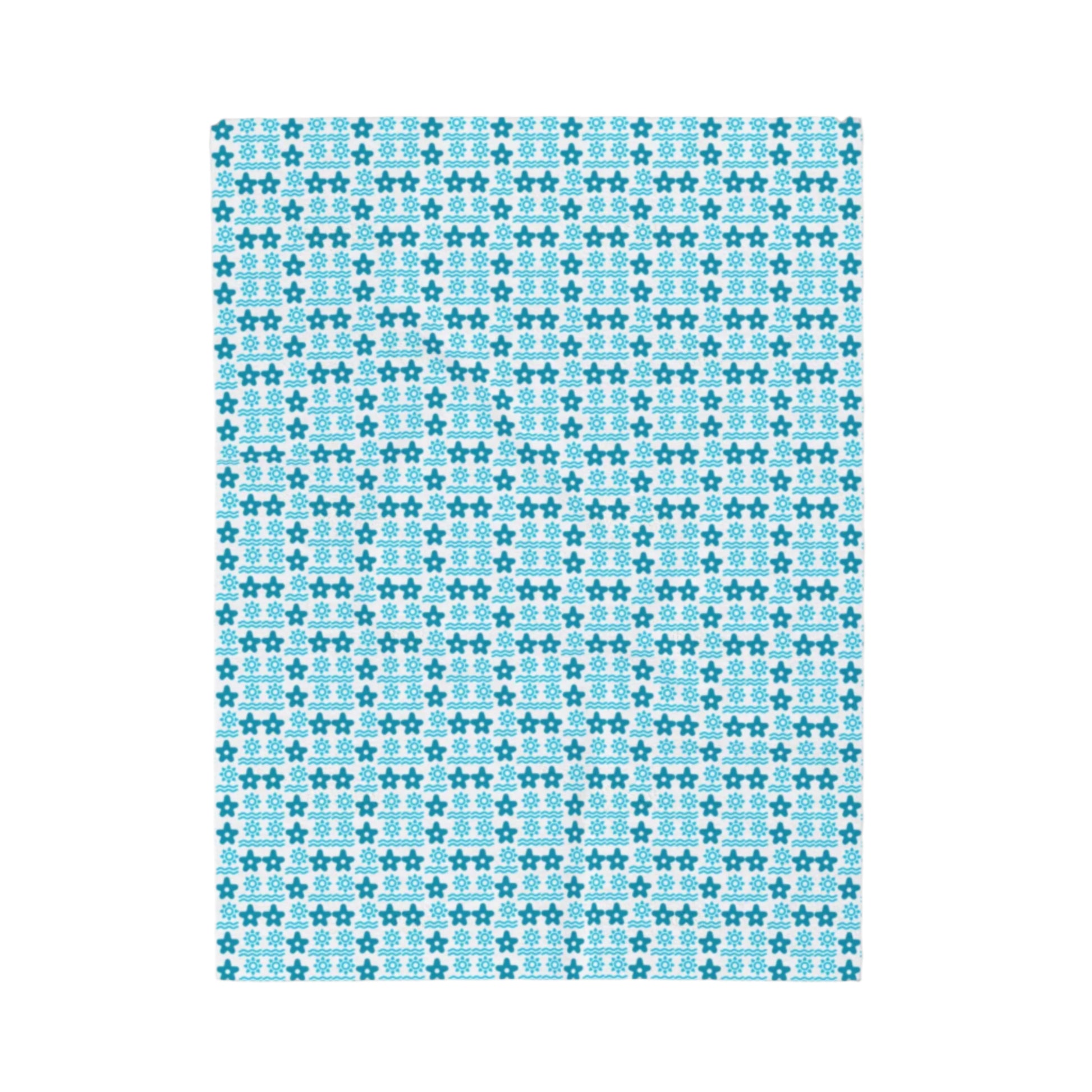 A plush blanket with a geometric pattern in blue color.