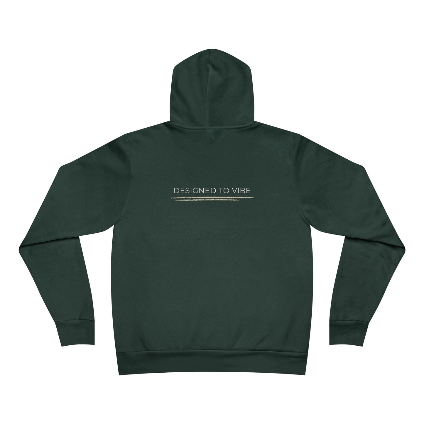 Green hoodie with 'Designed to Vibe' text on the back against a white background