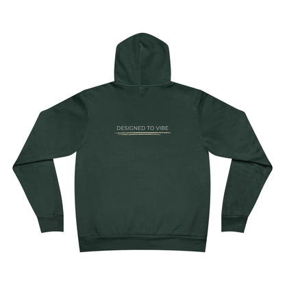 Green hoodie with 'Designed to Vibe' text on the back against a white background