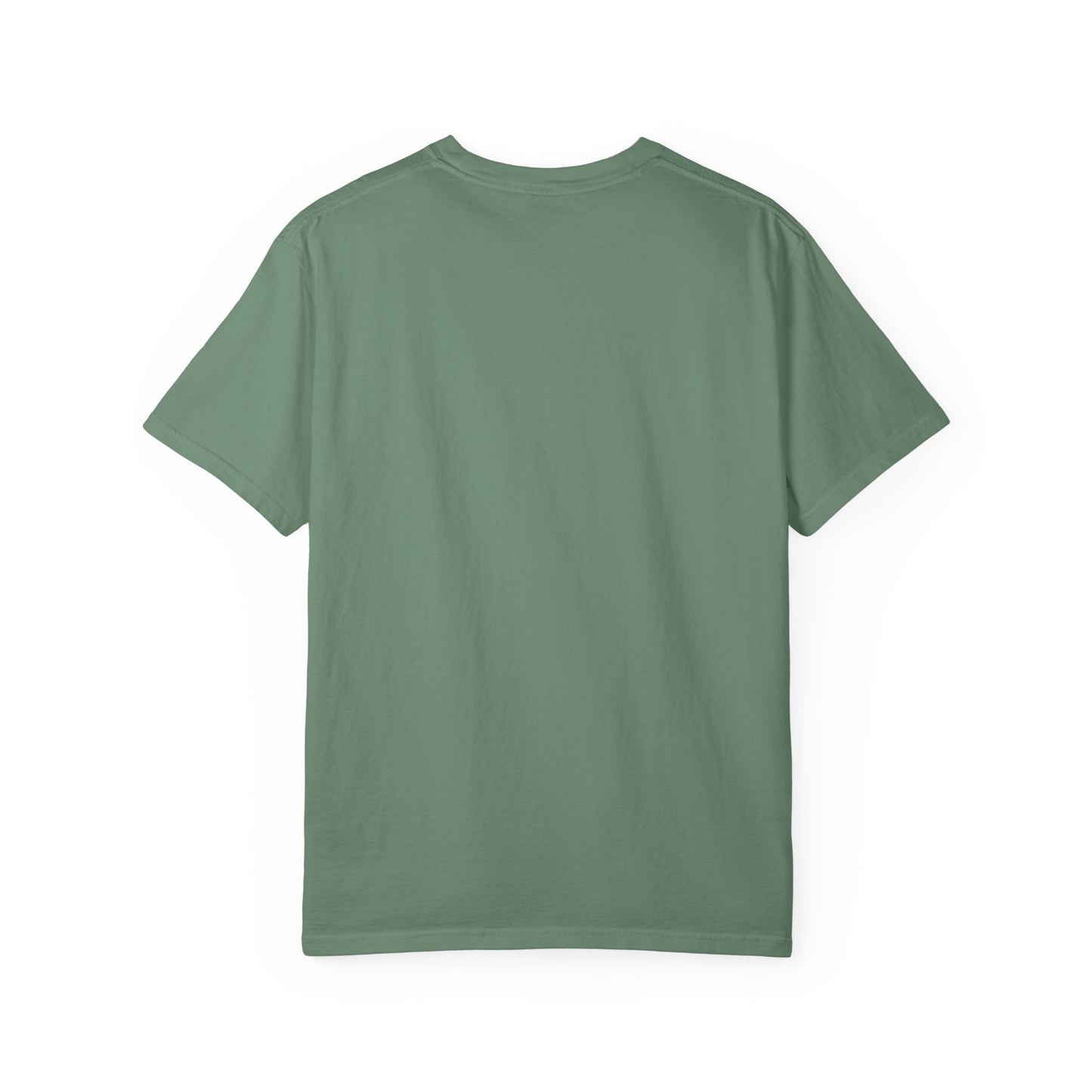 Rear view of plain back side garment-dyed t-shirt