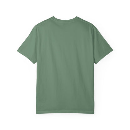 Rear view of plain back side garment-dyed t-shirt