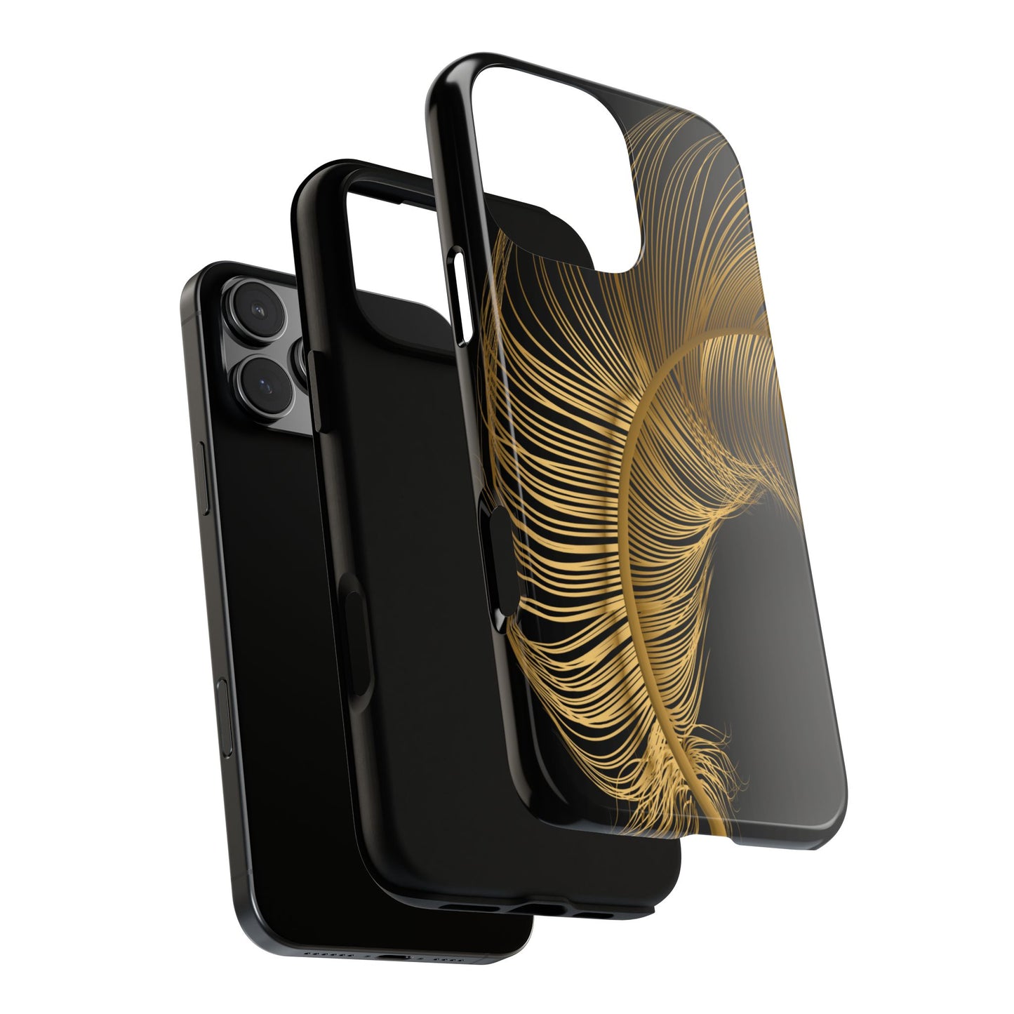 Tough Phone Case – Elegant Golden Feather Design (Shockproof & Stylish)