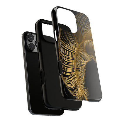 Tough Phone Case – Elegant Golden Feather Design (Shockproof & Stylish)