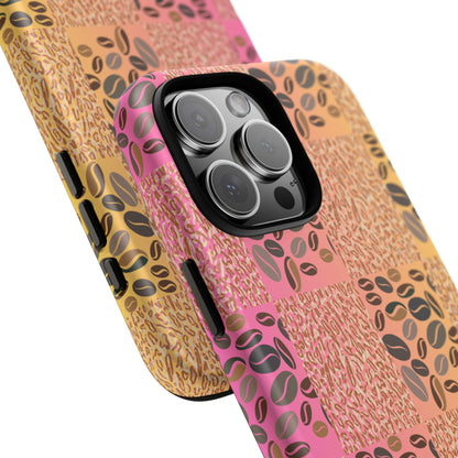 Tough Phone Case – Coffee Bean & Tiger Print with Gradient Background