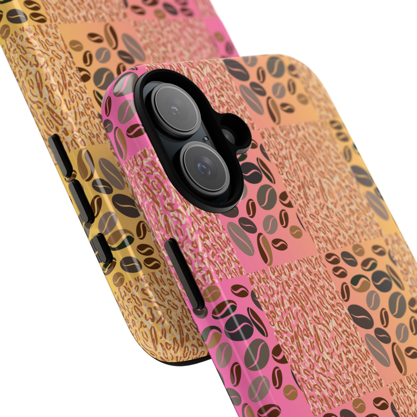 Tough Phone Case – Coffee Bean & Tiger Print with Gradient Background