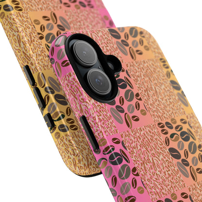 Tough Phone Case – Coffee Bean & Tiger Print with Gradient Background