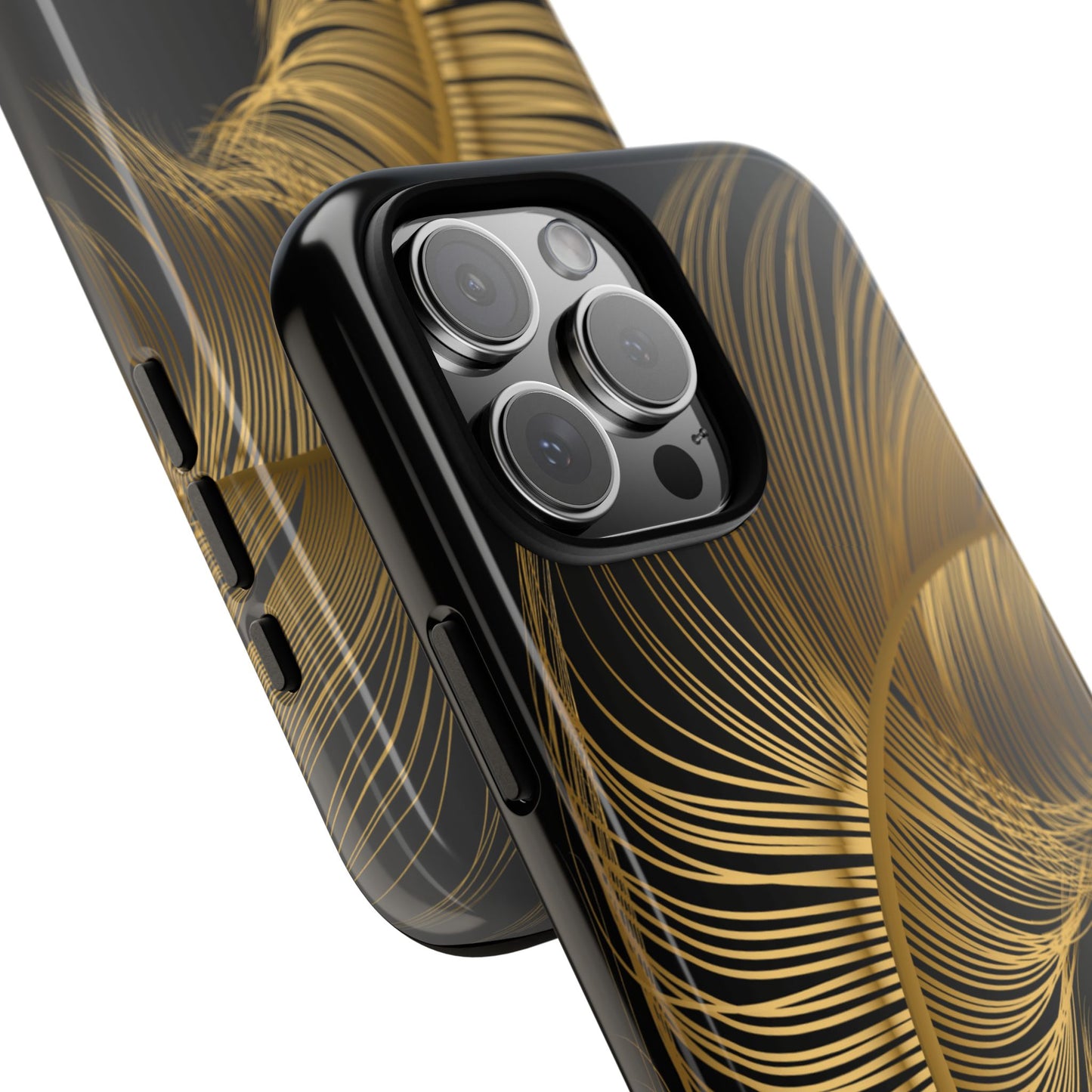 Tough Phone Case – Elegant Golden Feather Design (Shockproof & Stylish)