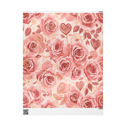 Floral Rose Wrapping Paper Roll — Vintage Pink Roses Gift Wrap for Weddings & Mother’s Day