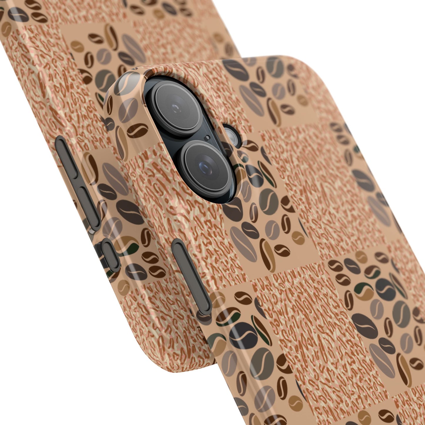 Slim Phone Case – Coffee Bean & Tiger Print Fusion Design