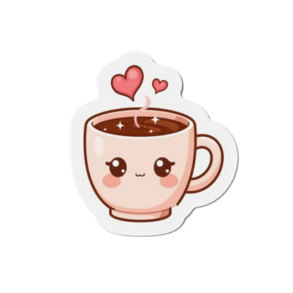 Cute cartoon coffee cup with heart-shaped steam on a white background