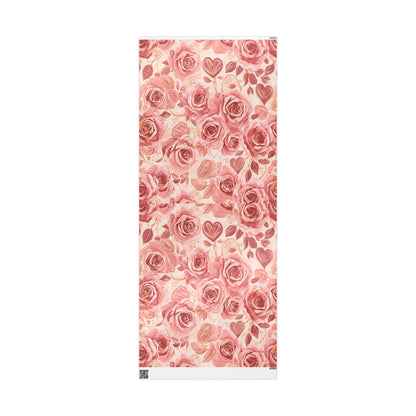 Floral Rose Wrapping Paper Roll — Vintage Pink Roses Gift Wrap for Weddings & Mother’s Day