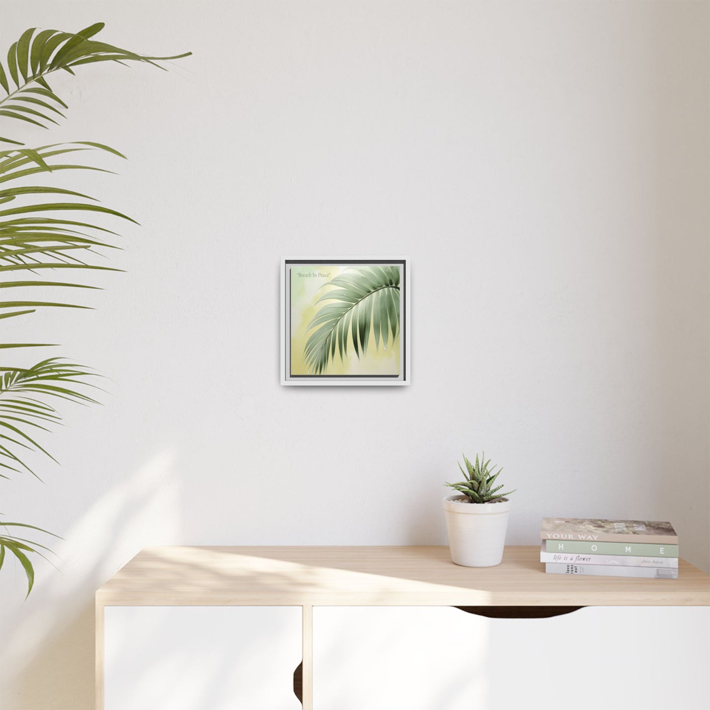 "Minimalist Palm Leaf Matte Canvas Wall Art - Framed Botanical Print"