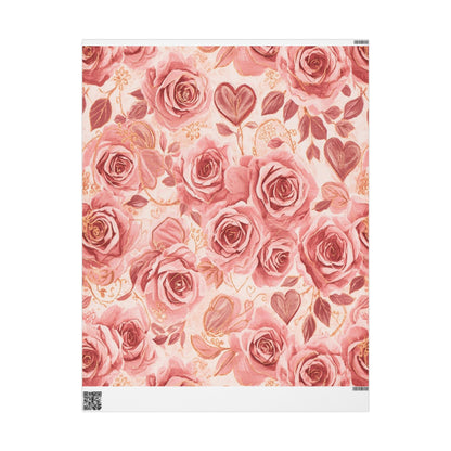 Floral Rose Wrapping Paper Roll — Vintage Pink Roses Gift Wrap for Weddings & Mother’s Day