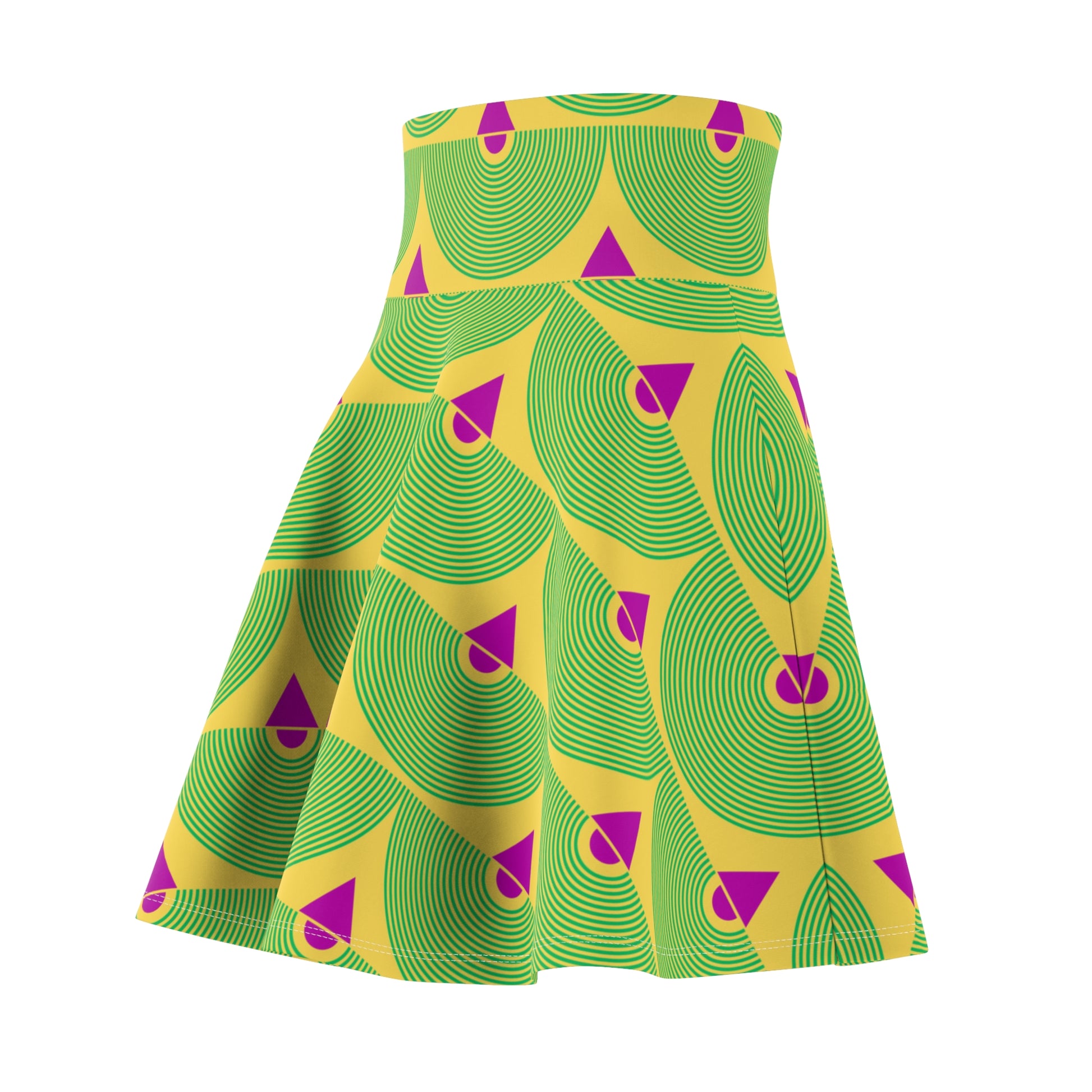 Women’s skater skirt with vibrant geometric pattern – flared and stylish design"

