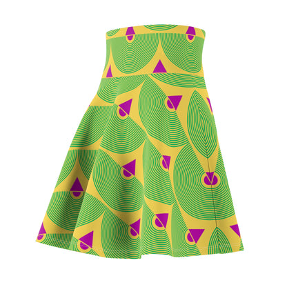 Women’s skater skirt with vibrant geometric pattern – flared and stylish design"

