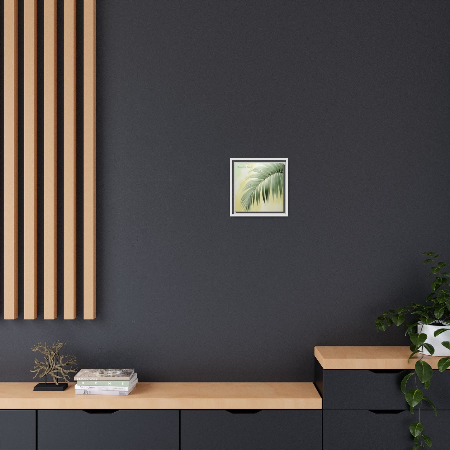 "Minimalist Palm Leaf Matte Canvas Wall Art - Framed Botanical Print"