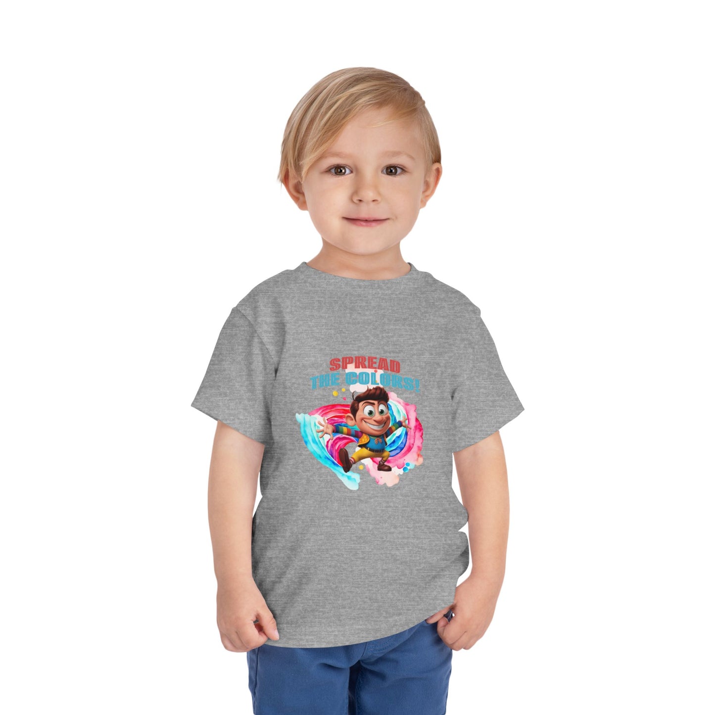 "Spread the Colors! Vibrant Cartoon Toddler Short Sleeve Tee-shirt for Kids & Youth"