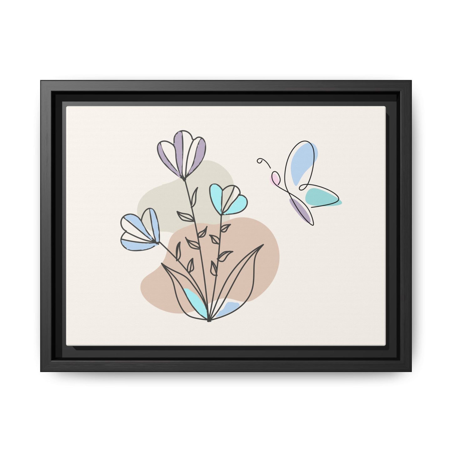 Framed artwork with abstract floral design on a beige background