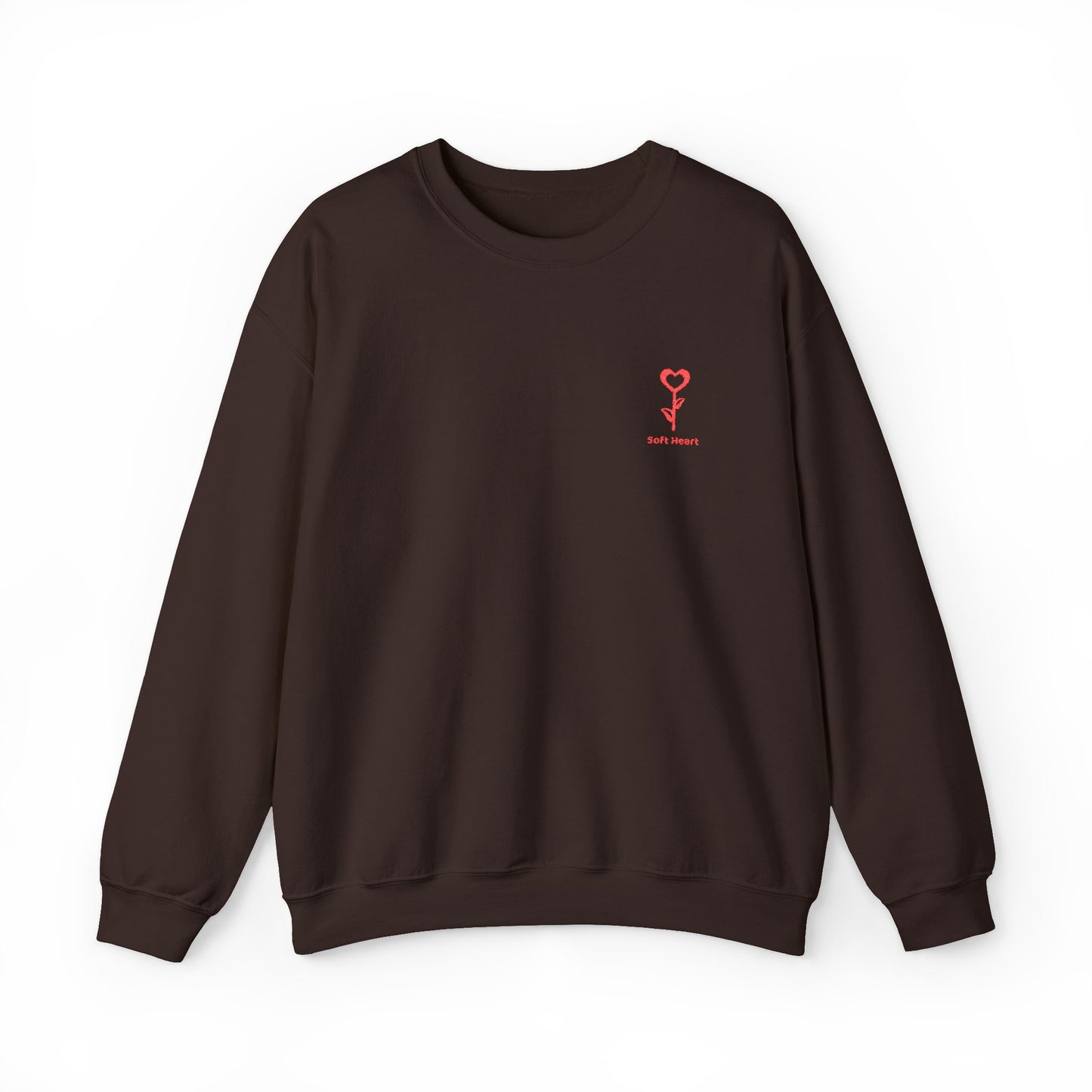 Brown sweatshirt with a red logo on a white background