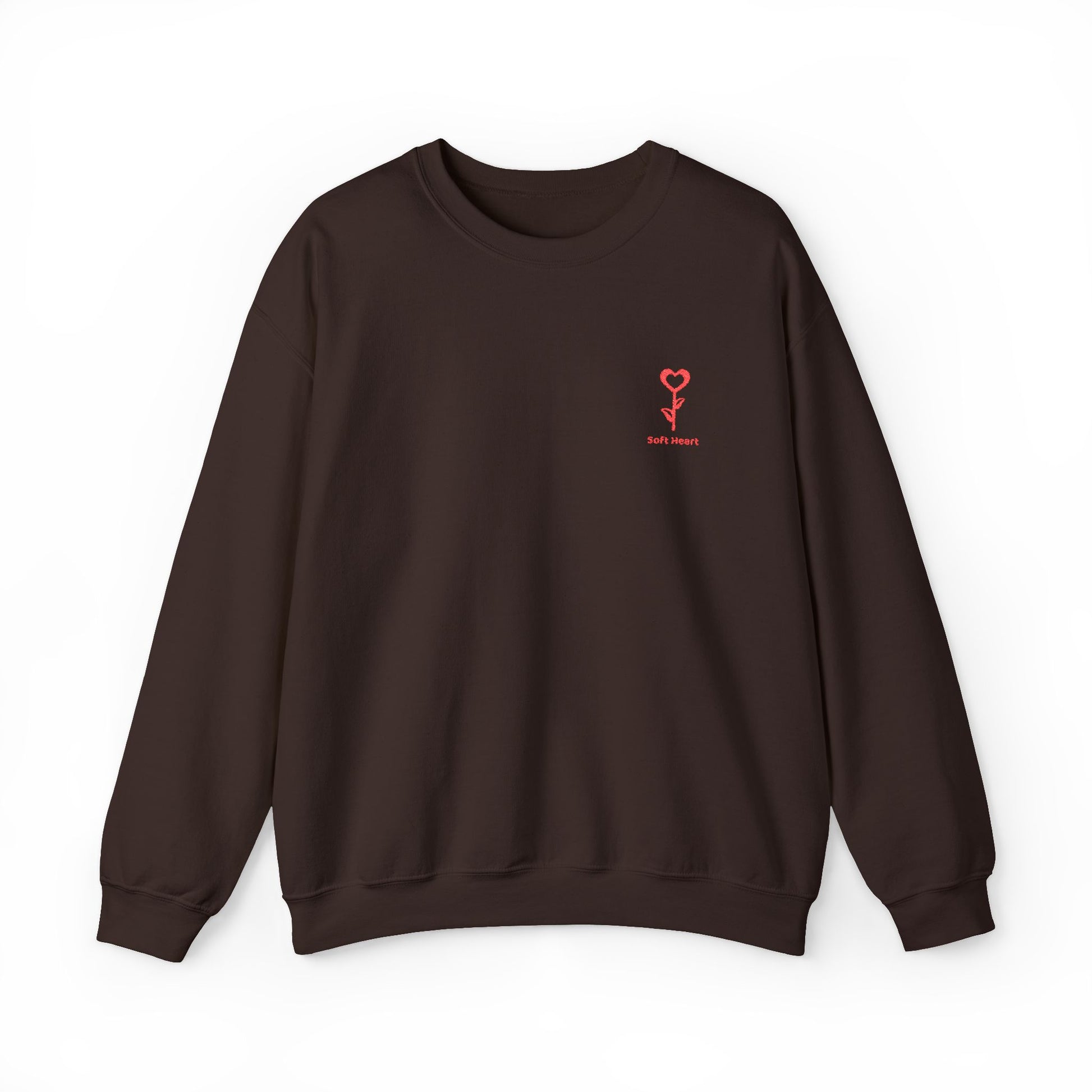 Brown sweatshirt with a red logo on a white background